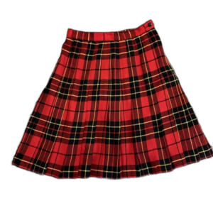 Vintage 80s KGR Petite Red Tartan Plaid Wool Pleated School Girl Skirt Size 8P